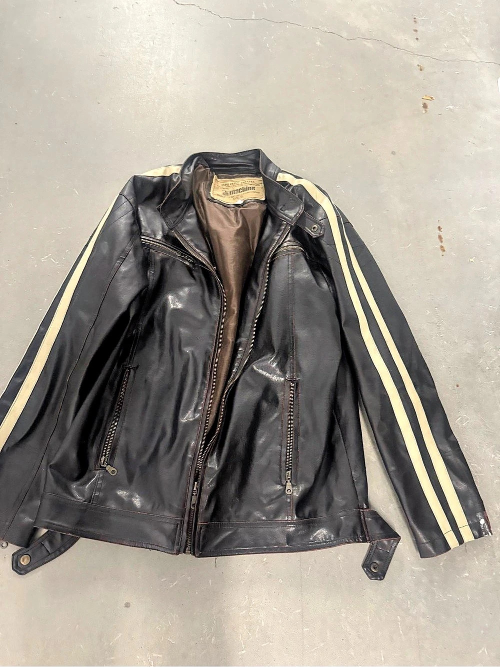 Machine Striped Leather Moto Jacket Size XL